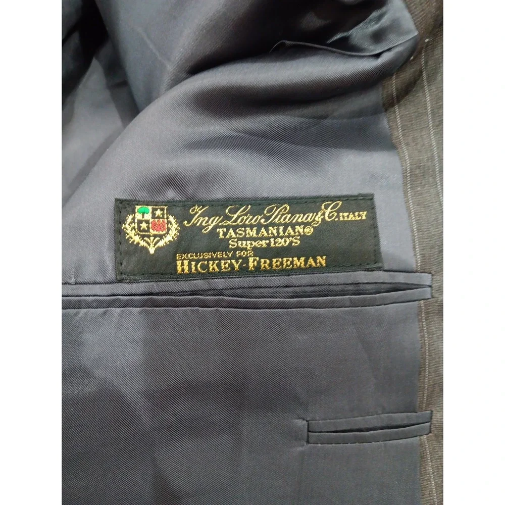 Loro Piana Hickey Freeman‎ Tasmania 120 Pinstripe Wool Blazer Brown 50L 2248